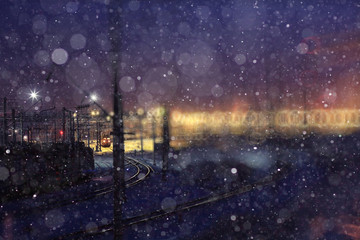 winter night view of the railway north landscape