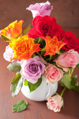 beautiful colorful rose flowers bouquet in vase