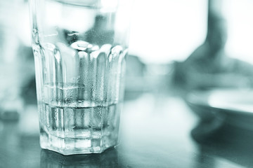 glass of water in the interior of the restaurant