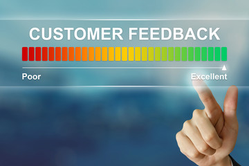 business hand clicking excellent customer feedback 