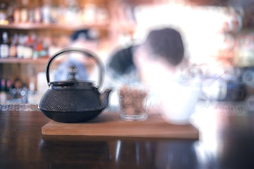 Obraz na płótnie Canvas blurred background coffee tea cup teapot