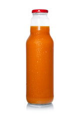 Bottle with carrot juice isolated on white background.
