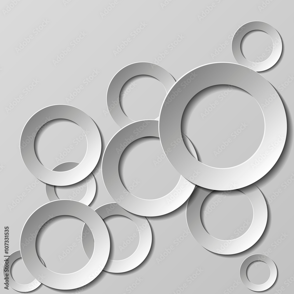 Poster Abstract background with rings of light gray color. Paper circle banner background. Stock vector.