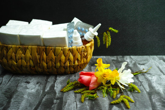 Allergy relief concept, seasonal allergens - pollen and flowers,