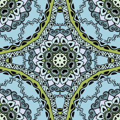 Seamless pattern with beautiful Mandalas. Vector ornament, colorful round decorative elements for your design