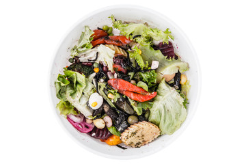 Food waste and scraps in recycle bin.