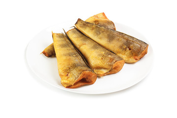 Cold smoked notothenia on plate