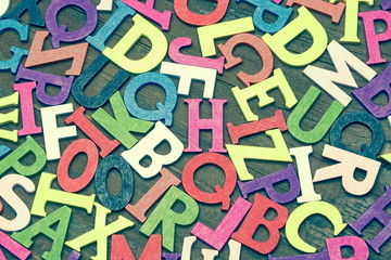 Tonned Random English Wooden Multicolored Letters On  Wood Backg
