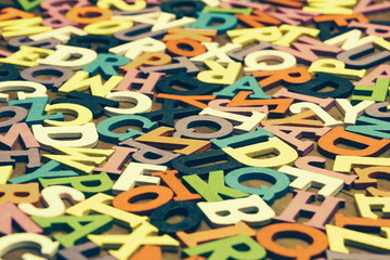 Tonned Random English Wooden Multicolored Letters On  Wood Backg