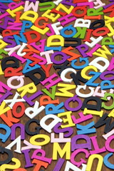 English Wooden Colorful Letters On The Vertical Wood Background