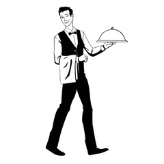 elegant waiter with a tray