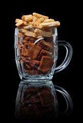 Beer mug with salty snackes