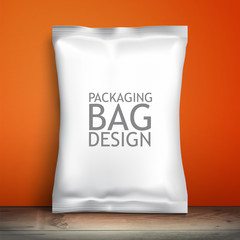 Blank white packaging. Sample package. Blank template for design. Net packaging is on the shelf. Mockup Foil Food Snack pack, packaging or wrapper. Plastic Pack Template for design and branding. 
