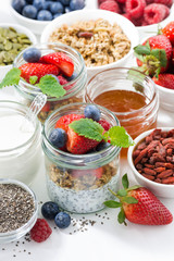 Breakfast in a jar, chia with berries and oat flakes 