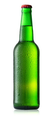 Green cold bottle of beer with drops
