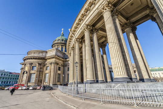 A side view of  Kazan Cathedral in Saint-Petersburg at the sunny spring day