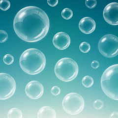 Transparent soap, water bubbles with reflection vector illustration