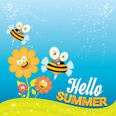 Fototapeta premium vector cartoon summer landscape with Honey bees 