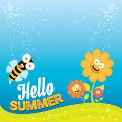 vector cartoon summer landscape with Honey bees 