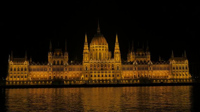Famous parliament building in Hungarian capital Budapest from Margit bridge 4K 3840X2160 UltraHD footage - Danube river and parliament building in Budapest by the night 4K 2160p UHD video 