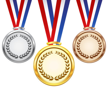 Gold, silver and bronze award medals