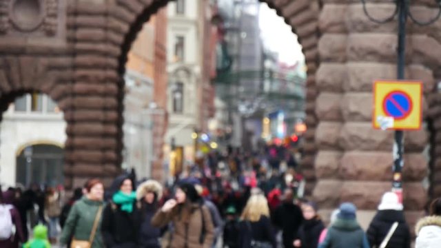 defocused tourists in gamla stan Stockholm, Sweden