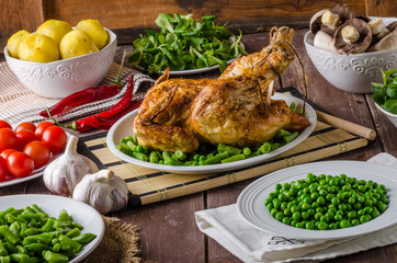 Grilled chicken with wine and potatoes