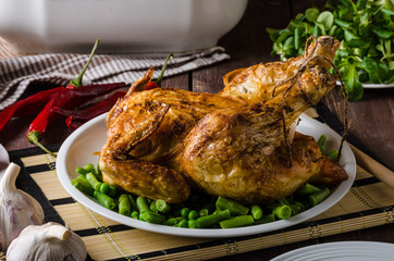 Grilled chicken with wine and potatoes