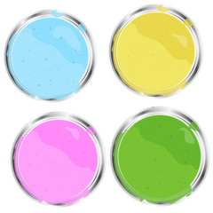 Paint cans, a top view. Containers of paint.