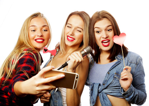 funny girls, ready for party, selfie