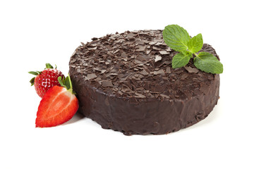 Chocolate cake isolated on white