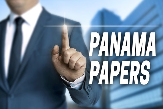 Panama papers touchscreen is operated by businessman