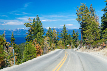 road along Lake Tahoe, USA
