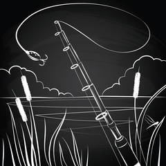 Fishing bait near the pond vector illustraton © vakabungo