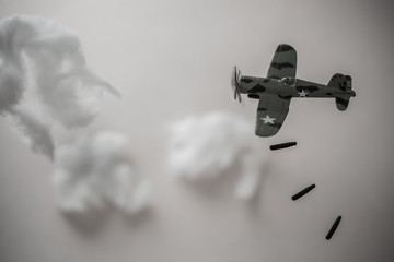 Air Force bombing in the city of the enemy in the world war, Atom bomb drop down from airplane for...