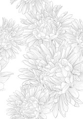 Beautiful monochrome black and white seamless background with flowers.