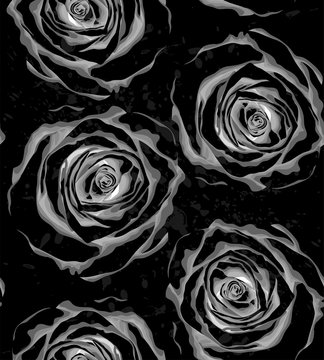 beautiful black and white seamless pattern in roses
