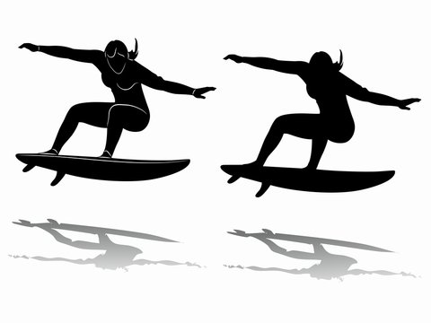 Silhouette of surfer, vector drawing