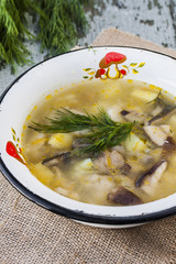 mushroom soup in a rustic style