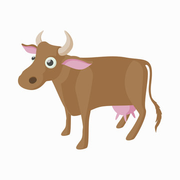 Brown cow icon, cartoon style 