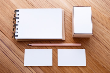 Blank notebook with business card