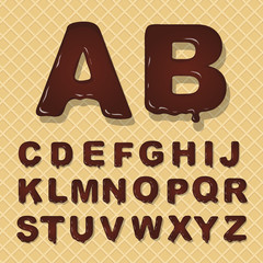 Vector latin capital alphabet made of chocolate. Font style.