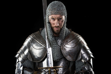 Medieval Warrior with chain mail armour and sword - 107353561