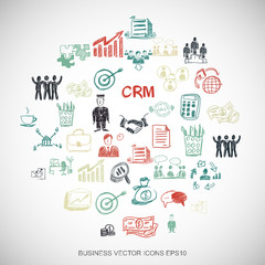 Finance Multicolor doodles Hand Drawn Business Icons set on White. EPS10 vector illustration.