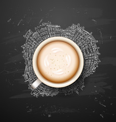 coffee break. Hot Coffee cup on black vector background. it`s coffee time. All you need is coffee. recharge. chalkboard art