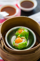 breakfast, dim sum  in bamboo basket