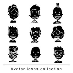 funny cartoon avatar icon black color, black