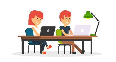 People Work in Office Design Flat