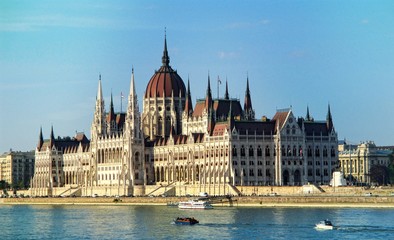 Fototapeta na wymiar Hungarian Parliament Building in Budapest at Danube river. Typical Hungary architecture.