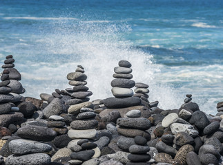 stacks - towers from pebbles on the beach
